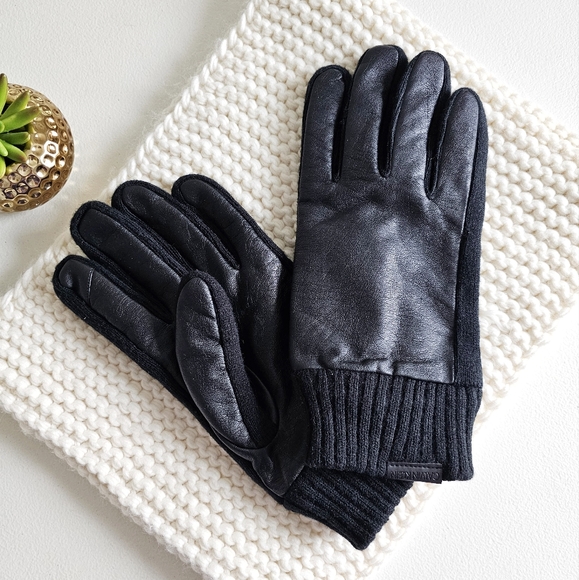 Calvin Klein Touchscreen Warm Black Gloves Logo On Knit Cuff Lined Interior XL - Picture 8 of 12